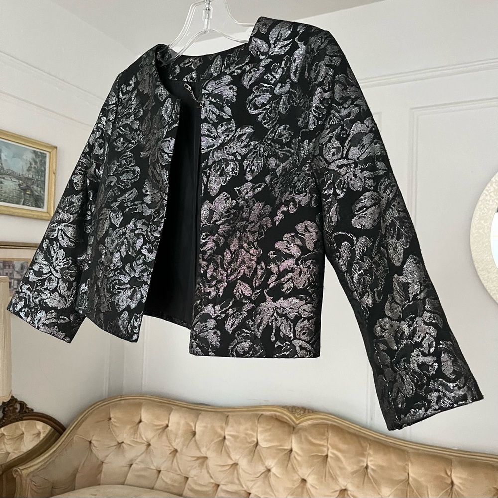 H&M Black Silver Open Front Blazer 3/4 Sleeve NWOT - Picture 3 of 10